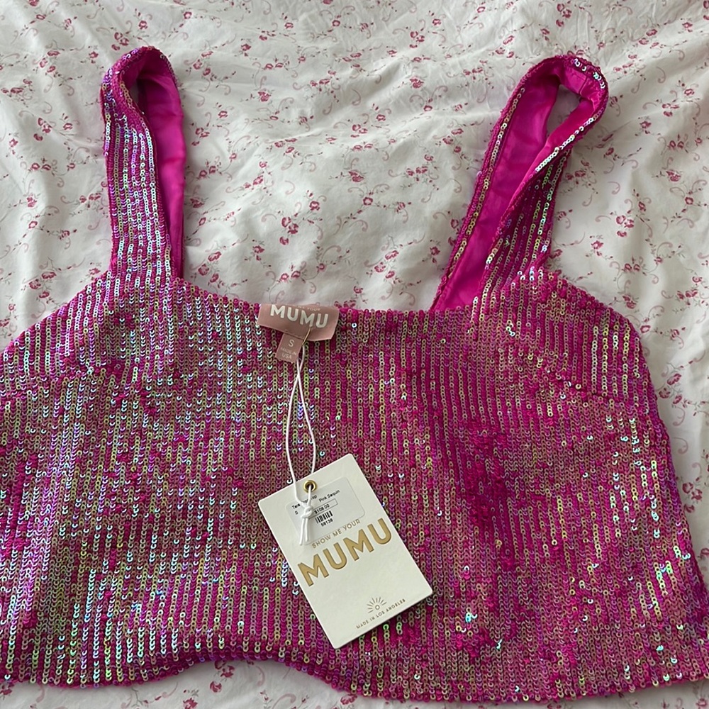 Show me your mumu pink sequin top. Brand new with tags